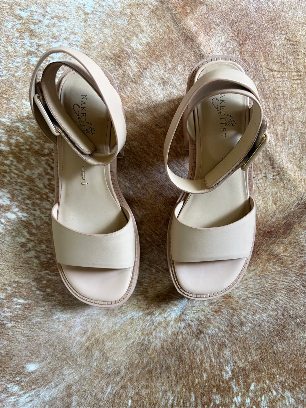 Naked Feet Blush Tan Platform Block Heel Sandals